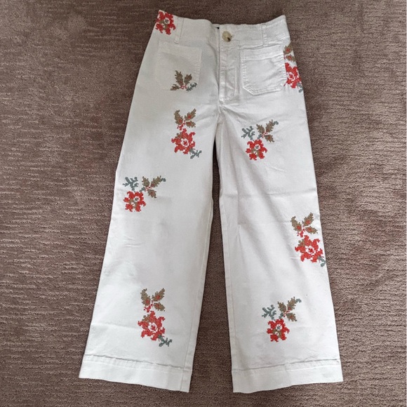 Maeve Denim - Maeve Orange and White High Rise Jeans with Floral Embroidery